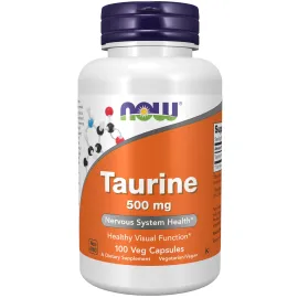 NOW Supplements, Taurine 500 mg, Nervous System Health*, Amino Acid, 100 veg Capsules