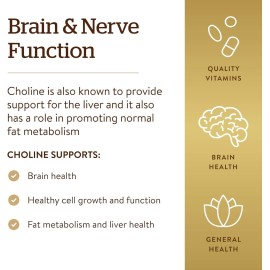Solgar Choline 350 mg, 100 Vegetable Capsules - Supports Healthy Brain & Cellular Function - Vegan, Gluten Free, Dairy Free, Kosher - 100 Servings Solgar Choline 350 mg, 100 Vegetable Capsules - Supports Healthy Brain & Cellular Function - Vegan, Gluten Free, Dairy Free, Kosher - 100 Servings