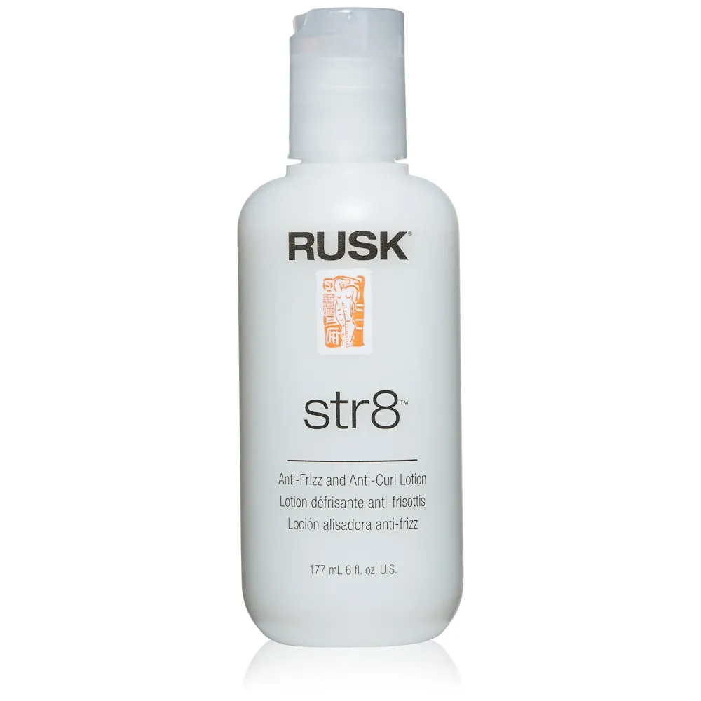RUSK Designer Collection Str8 Anti-Frizz and Anti-Curl Lotion, Light, Greaseless, Temporarily Removes Curl and Eliminates Frizz, White 6 oz