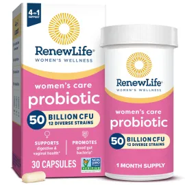 Renew Life Women\'s Probiotic Capsules, 50 Billion CFU Guaranteed, Supports pH Balance, Vaginal, Urinary, Digestive and Immune Health(2), L. Rhamnosus GG, Dairy, Soy and Gluten-Free, 30 Count