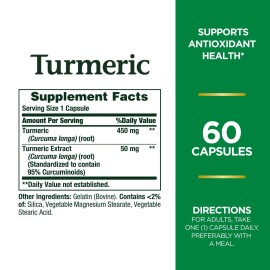 Nature\'s Bounty Turmeric Capsules, Herbal Supplement with Plant-Based Antioxidants, 450 Mg, 60 Ct Nature\'s Bounty Turmeric Capsules, Herbal Supplement with Plant-Based Antioxidants, 450 Mg, 60 Ct