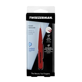 Tweezerman Stainless Steel Point Tweezer - Eyebrow Precision Tweezers, Facial and Ingrown Hair Removal (Signature Red)