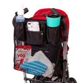 J.L. Childress Cups \'N Cargo Universal Stroller Organizer with Cup Holders and Mesh Storage Compartment - Deep Cup Holders - Multiple Zippered Pockets - Fits Uppababy, Stroller Wagons & more - Black