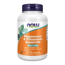 NOW Foods Supplements, Magnesium & Potassium Aspartate with Taurine, Heart Health*, 120 Veg Capsules