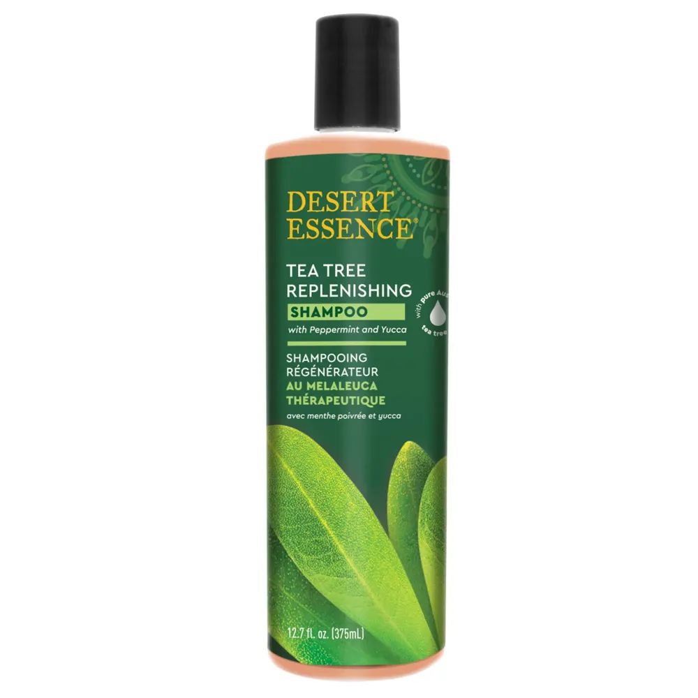 Desert Essence Tea Tree Oil Replenishing Shampoo, 12.7 fl oz, Gluten Free, Vegetarian, Non-GMO, Paraben Free - Moisture Replenishing Shampoo with Peppermint & Eucalyptus Oils to Deeply Cleanse Hair Desert Essence Tea Tree Oil Replenishing Shampoo, 12.7 fl oz, Gluten Free, Vegetarian, Non-GMO, Paraben Free - Moisture Replenishing Shampoo with Peppermint & Eucalyptus Oils to Deeply Cleanse Hair