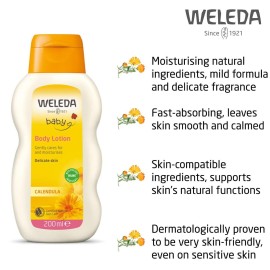 Weleda Baby Calendula Comforting Body Lotion, Plant Rich Moisturizer with Calendula, Chamomile, Sweet Almond and Sesame Oils, 6.8 Fl Oz Weleda Baby Calendula Comforting Body Lotion, Plant Rich Moisturizer with Calendula, Chamomile, Sweet Almond and Sesame Oils, 6.8 Fl Oz