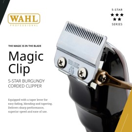 Wahl Professional 5 Star Series Magic Clip Corded Clipper Precision Fade Zero Overlap Adjustable Blades V9000 Motor Chrome