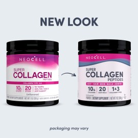 NeoCell Super Collagen Peptides, 10g Collagen Peptides per Serving, Gluten Free, Keto Friendly, Non-GMO, Grass Fed, Healthy Hair, Skin, Nails and Joints, Unflavored Powder, 7 oz., 1 Canister