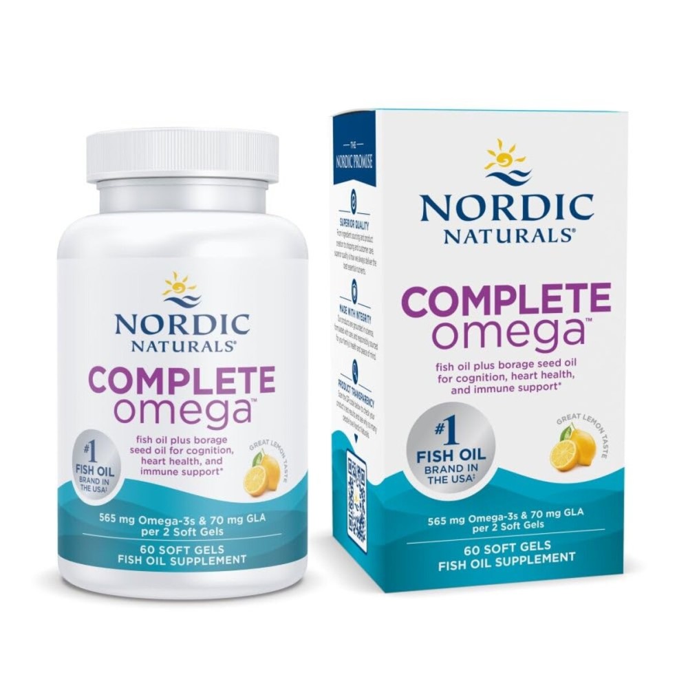 Nordic Naturals Complete Omega, Lemon Flavor - 60 Soft Gels - 565 mg Omega-3 - EPA & DHA with Added GLA - Healthy Skin, Cognition, Positive Mood - Non-GMO - 30 Servings