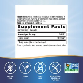 Nature\'s Way Fennel Seed, Traditional Digestive Support*, 480 mg per Serving, Gluten Free & Vegan, Non-GMO Project Verified, 100 Capsules (Packaging May Vary)