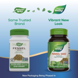 Nature\'s Way Fennel Seed, Traditional Digestive Support*, 480 mg per Serving, Gluten Free & Vegan, Non-GMO Project Verified, 100 Capsules (Packaging May Vary)
