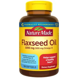 Nature Made Flaxseed Oil 1000 mg, Fish Free Omega 3 Supplement, Dietary Supplement for Heart Health Support, 100 Softgels, 100 Day Supply Nature Made Flaxseed Oil 1000 mg, Fish Free Omega 3 Supplement, Dietary Supplement for Heart Health Support, 100 Softgels, 100 Day Supply