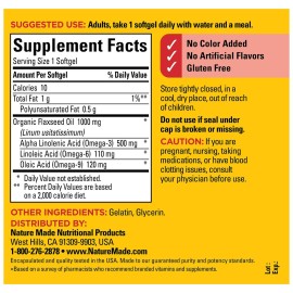 Nature Made Flaxseed Oil 1000 mg, Fish Free Omega 3 Supplement, Dietary Supplement for Heart Health Support, 100 Softgels, 100 Day Supply