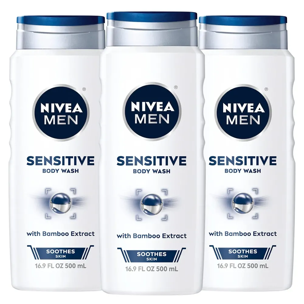 NIVEA MEN Sensitive Body Wash with Bamboo Extract, 3 Pack of 16.9 Fl Oz Bottles NIVEA MEN Sensitive Body Wash with Bamboo Extract, 3 Pack of 16.9 Fl Oz Bottles