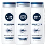 NIVEA MEN Sensitive Body Wash with Bamboo Extract, 3 Pack of 16.9 Fl Oz Bottles