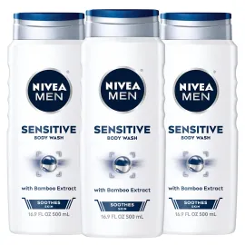 NIVEA MEN Sensitive Body Wash with Bamboo Extract, 3 Pack of 16.9 Fl Oz Bottles NIVEA MEN Sensitive Body Wash with Bamboo Extract, 3 Pack of 16.9 Fl Oz Bottles