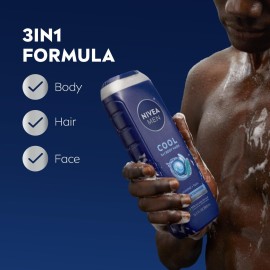 NIVEA MEN Cool Body Wash, Icy Menthol and Yuzu Scent, 3-in-1 Men\'s Body Wash, Face and Hair, Paraben Free, pH-Skin Friendly, 16.9 Fl Oz Bottle, Pack of 3 NIVEA MEN Cool Body Wash, Icy Menthol and Yuzu Scent, 3-in-1 Men\'s Body Wash, Face and Hair, Paraben Free, pH-Skin Friendly, 16.9 Fl Oz Bottle, Pack of 3