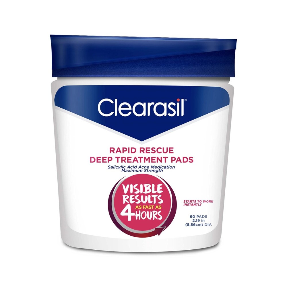 Clearasil Rapid Rescue Deep Treatment Acne Face Pads, Maximum Strenght with 2% Salicylic Acid Acne Treatment Medicine, 90 Count Clearasil Rapid Rescue Deep Treatment Acne Face Pads, Maximum Strenght with 2% Salicylic Acid Acne Treatment Medicine, 90 Count