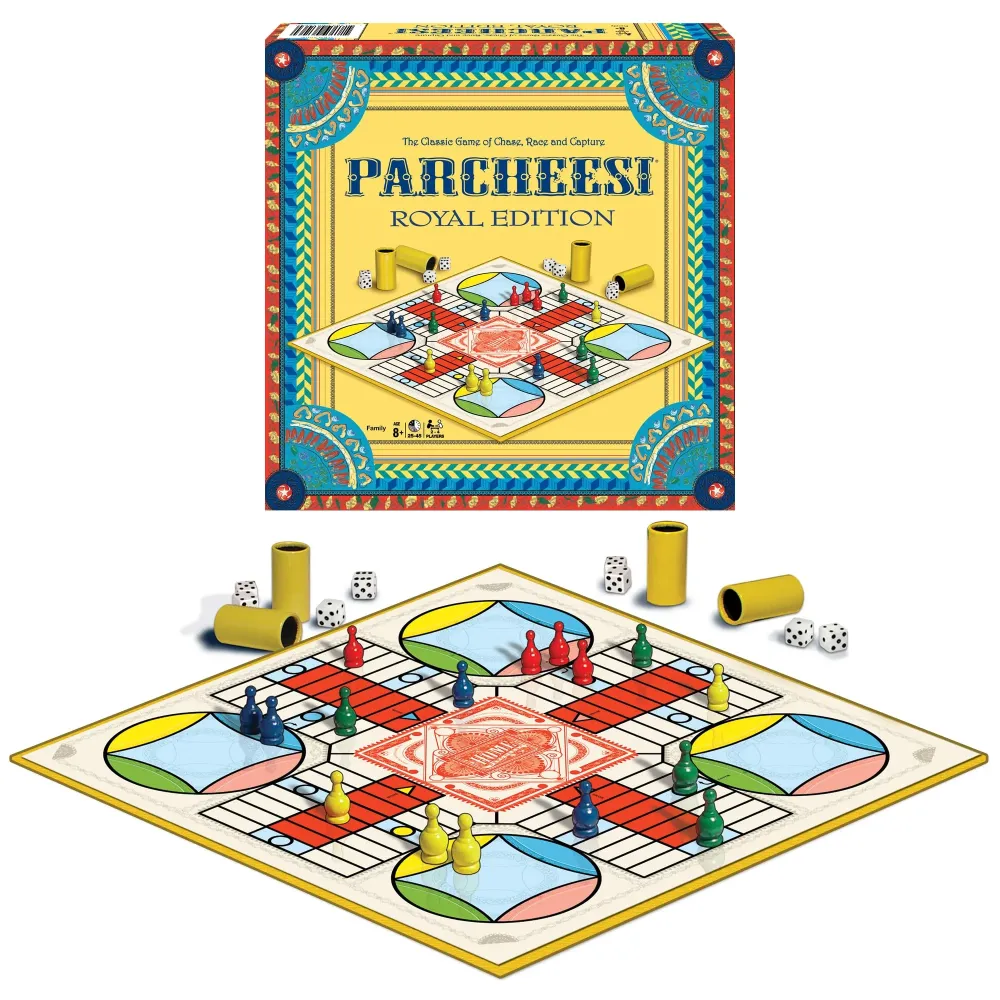 Parcheesi Royal Edition by Winning Moves Games USA, classic family favorite featuring charming artwork, tokens and dice cups for 2-4 players, Ages 8+ (6106) Parcheesi Royal Edition by Winning Moves Games USA, classic family favorite featuring charming artwork, tokens and dice cups for 2-4 players, Ages 8+ (6106)