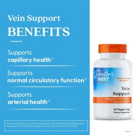 Doctors Best Vein Support, Supports Circulation & Arterial Health, Non-GMO, Gluten Free, Soy Free, Vegan 60 Veggie Caps Doctors Best Vein Support, Supports Circulation & Arterial Health, Non-GMO, Gluten Free, Soy Free, Vegan 60 Veggie Caps
