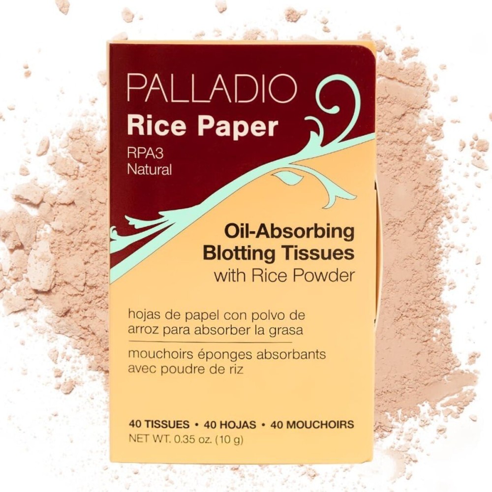 Palladio Rice Paper Facial Tissues for Oily Skin, Face Blotting Sheets Made from Natural Rice, Oil Absorbing Paper with Rice Powder, 2 Sided, Instant Results, Natural, 40 Count, Pack of 1 Palladio Rice Paper Facial Tissues for Oily Skin, Face Blotting Sheets Made from Natural Rice, Oil Absorbing Paper with Rice Powder, 2 Sided, Instant Results, Natural, 40 Count, Pack of 1