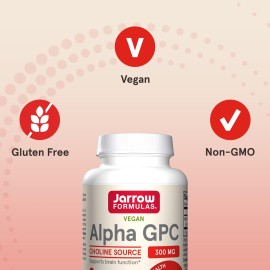 Jarrow Formulas Alpha GPC, 300mg, Dietary Supplement, Brain Health Supplements for Adults, 60 Veggie Capsules, 30 Day Supply