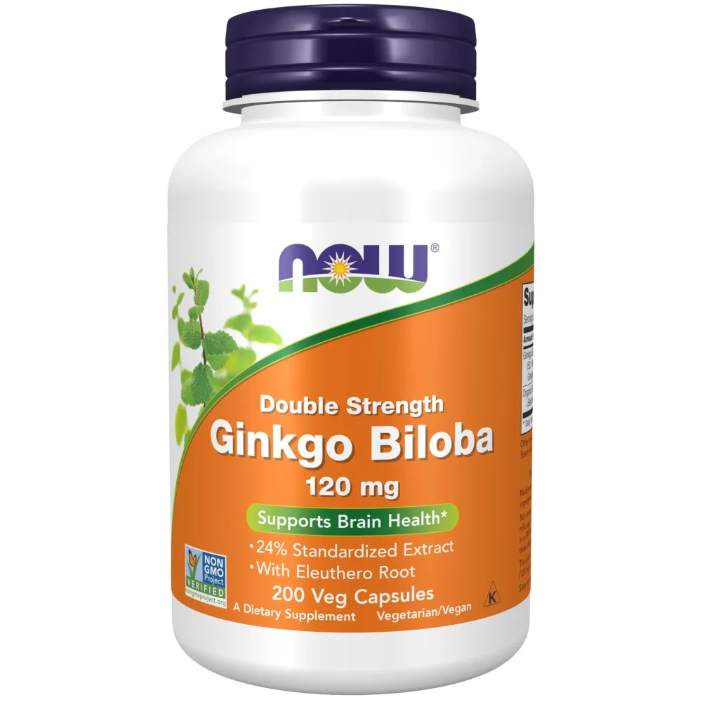 NOW Foods Supplements, Ginkgo Biloba 120 mg, Double Strength, Non-GMO Project Verified, 200 Veg Capsules NOW Foods Supplements, Ginkgo Biloba 120 mg, Double Strength, Non-GMO Project Verified, 200 Veg Capsules
