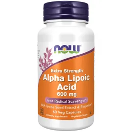 NOW Foods Supplements, Alpha Lipoic Acid 600 mg with Grape Seed Extract & Bioperine, Extra Strength, 60 Count (Pack of 1)