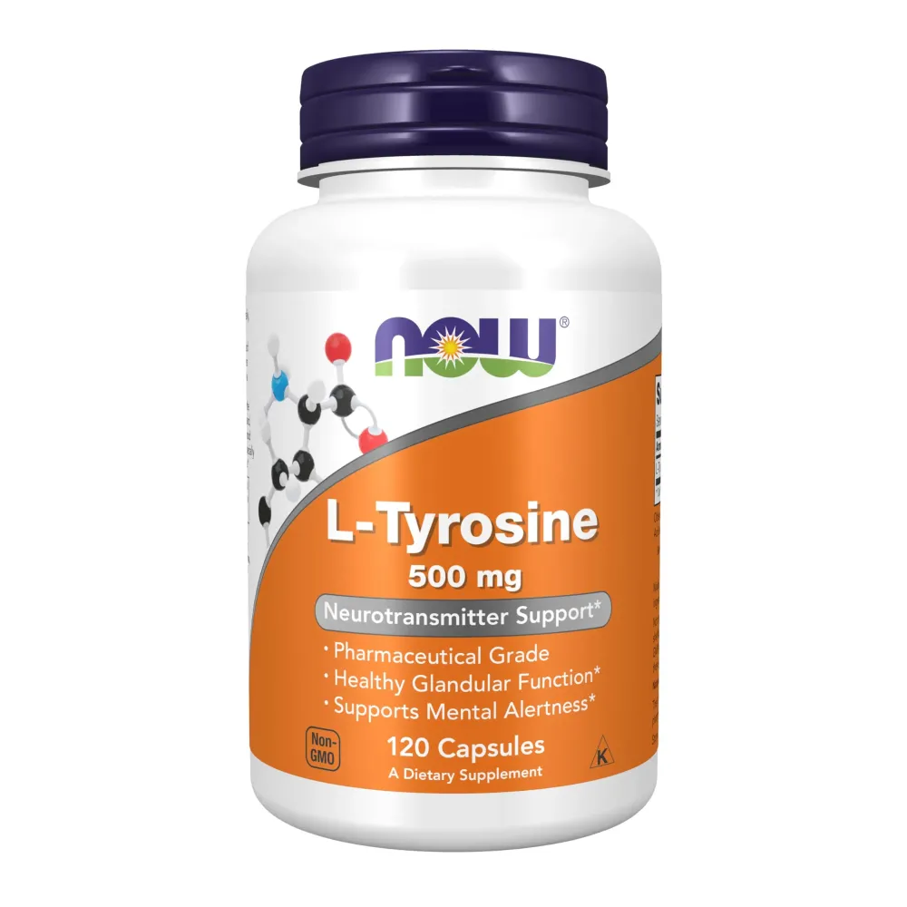 NOW Foods Supplements, L-Tyrosine 500 mg, Supports Mental Alertness*, Neurotransmitter Support*, 120 Capsules