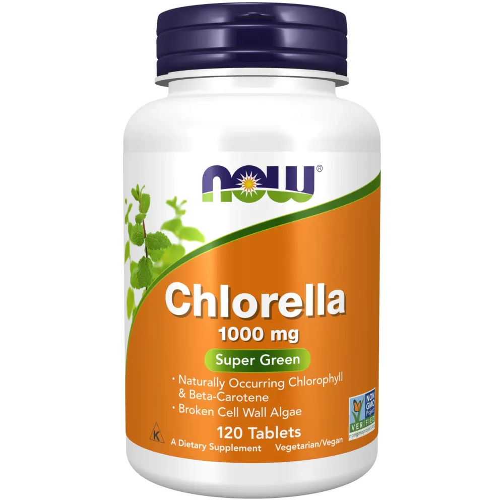 NOW Foods Supplements, Chlorella 1000 mg with naturally occurring Chlorophyll, Beta-Carotene, mixed Carotenoids, Vitamin C, Iron and Protein, 120 Tablets NOW Foods Supplements, Chlorella 1000 mg with naturally occurring Chlorophyll, Beta-Carotene, mixed Carotenoids, Vitamin C, Iron and Protein, 120 Tablets