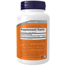 NOW Foods Supplements, GABA (Gamma-Aminobutyric Acid) 750mg, Neurotransmitter Support*, 100 Veg Capsules NOW Foods Supplements, GABA (Gamma-Aminobutyric Acid) 750mg, Neurotransmitter Support*, 100 Veg Capsules
