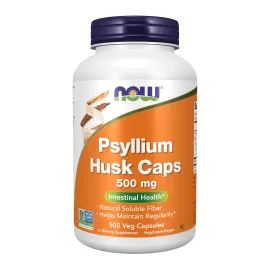 NOW Foods Supplements, Psyllium Husk Caps 500 mg, Non-GMO Project Verified, Natural Soluble Fiber, Intestinal Health*, 500 Veg Capsules NOW Foods Supplements, Psyllium Husk Caps 500 mg, Non-GMO Project Verified, Natural Soluble Fiber, Intestinal Health*, 500 Veg Capsules