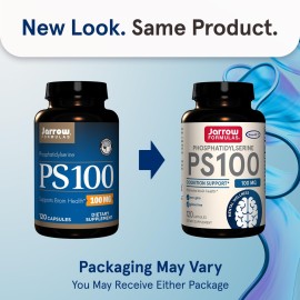 Jarrow Formulas PS100 Phosphatidylserine, 100 mg, Dietary Supplement for Brain Health and Cognition Support, 120 Capsules, Up to a 120 Day Supply Jarrow Formulas PS100 Phosphatidylserine, 100 mg, Dietary Supplement for Brain Health and Cognition Support, 120 Capsules, Up to a 120 Day Supply