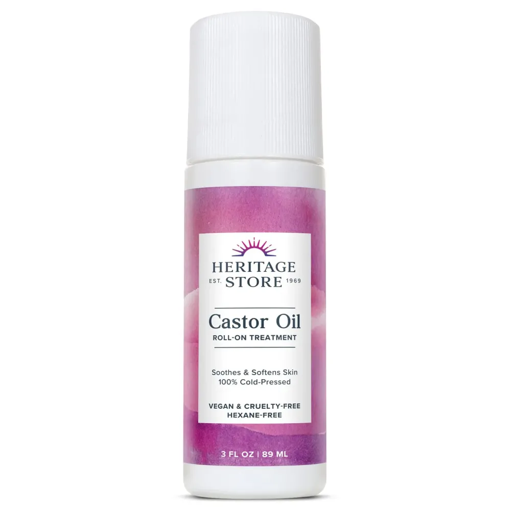 HERITAGE STORE Castor Oil Roll On Nourishing Treatment - Targeted Hydration for Skin Care, Hair Care, Quick and Easy Castor Oil Pack Wrap - Hexane Free, Vegan, Cruelty Free, 60-Day Guarantee, 3oz HERITAGE STORE Castor Oil Roll On Nourishing Treatment - Targeted Hydration for Skin Care, Hair Care, Quick and Easy Castor Oil Pack Wrap - Hexane Free, Vegan, Cruelty Free, 60-Day Guarantee, 3oz