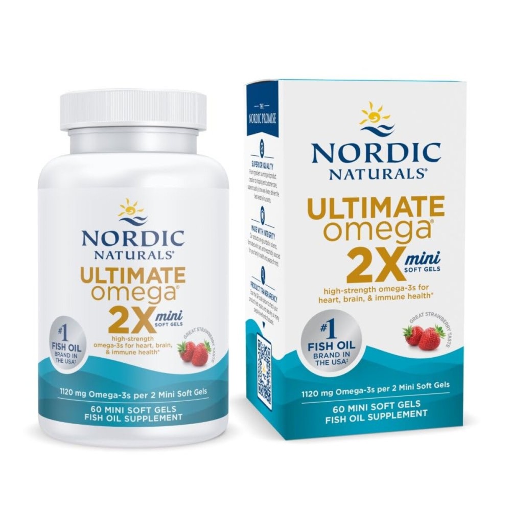 Nordic Naturals Ultimate Omega 2X Mini, Strawberry Flavor - 60 Mini Soft Gels - 1120 mg Omega-3 - High-Potency Omega-3 Fish Oil Supplement - EPA & DHA - Promotes Brain & Heart Health - 30 Servings