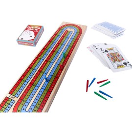 Family Classics Cribbage - Solid Wood Continuous 3 Track Board with Built-In Storage Compartment for Pegs