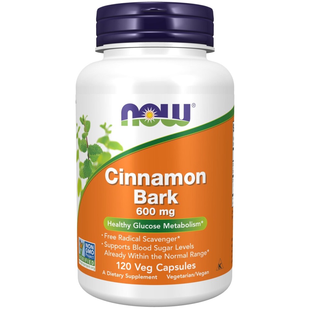 NOW Supplements, Cinnamon Bark 600 mg, Non-GMO Project Verified, Healthy Glucose Metabolism*, 120 Veg Capsules NOW Supplements, Cinnamon Bark 600 mg, Non-GMO Project Verified, Healthy Glucose Metabolism*, 120 Veg Capsules