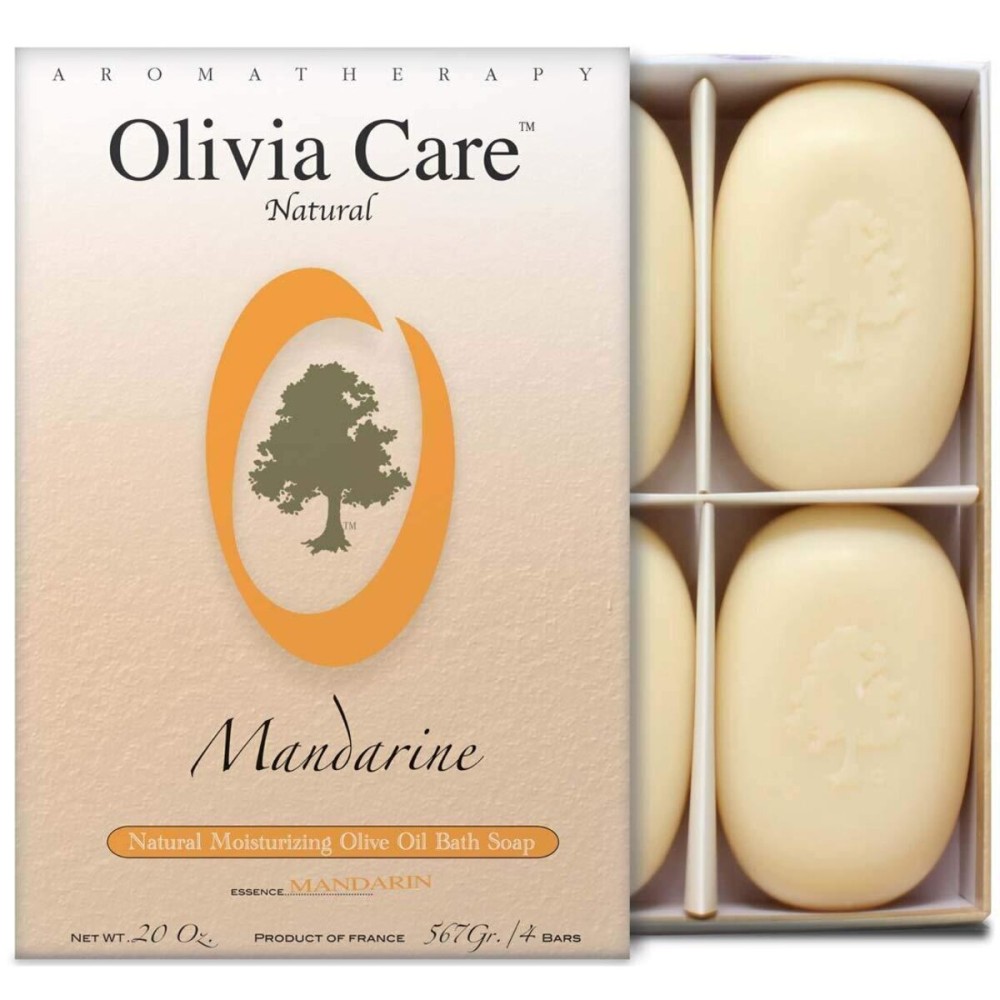 Olivia Care Bath & Body Bar Mandarin Soap 4 Pack Gift Box Organic, Vegan & Natural Contains Olive Oil Repairs, Hydrates, Moisturizes & Deep Cleans Good for Sensitive Dry Skin Made in USA Olivia Care Bath & Body Bar Mandarin Soap 4 Pack Gift Box Organic, Vegan & Natural Contains Olive Oil Repairs, Hydrates, Moisturizes & Deep Cleans Good for Sensitive Dry Skin Made in USA