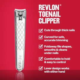 Revlon Toenail Clipper With File, Nail Care Tool With a Curved Blade for Accurate Trimming and Grooming, Easy to Use, 1 count Revlon Toenail Clipper With File, Nail Care Tool With a Curved Blade for Accurate Trimming and Grooming, Easy to Use, 1 count