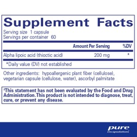 Pure Encapsulations Alpha Lipoic Acid 200 mg - 200mg ALA - Liver & Antioxidant Support* - for Nerve Health & Carb Metabolism - Vegan & Non-GMO Supplement - 60 Capsules Pure Encapsulations Alpha Lipoic Acid 200 mg - 200mg ALA - Liver & Antioxidant Support* - for Nerve Health & Carb Metabolism - Vegan & Non-GMO Supplement - 60 Capsules