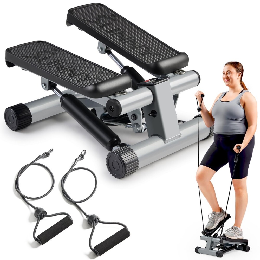 Sunny Health & Fitness Mini Steppers for Exercise at Home, Stair Step Workout Machine with Resistance Bands, Full Body Cardio Equipment with Digital Monitor - No. 012 -S Sunny Health & Fitness Mini Steppers for Exercise at Home, Stair Step Workout Machine with Resistance Bands, Full Body Cardio Equipment with Digital Monitor - No. 012 -S