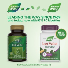 Nature\'s Way Leg Veins, Supports Healthy Leg Vein Strength*, 6-Herb Blend, With Horse Chestnut Extract, Dandelion, Gluten Free, 120 Vegan Capsules (Packaging May Vary)