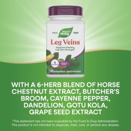 Nature\'s Way Leg Veins, Supports Healthy Leg Vein Strength*, 6-Herb Blend, With Horse Chestnut Extract, Dandelion, Gluten Free, 120 Vegan Capsules (Packaging May Vary)