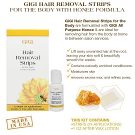 GiGi Hair Removal Wax Strips for Body - Pre-Waxed with GiGi All-Purpose Honee Formula, Waxing Kit For Women, 12 Strips + After Wax Lotion