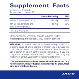 Pure Encapsulations Iron-C - 15 mg - 175 mg Vitamin C - Red Blood Cell Support* - Energy Production - Highly Bioavailable Iron Pill - Gluten Free & Vegan - 60 Capsules Pure Encapsulations Iron-C - 15 mg - 175 mg Vitamin C - Red Blood Cell Support* - Energy Production - Highly Bioavailable Iron Pill - Gluten Free & Vegan - 60 Capsules