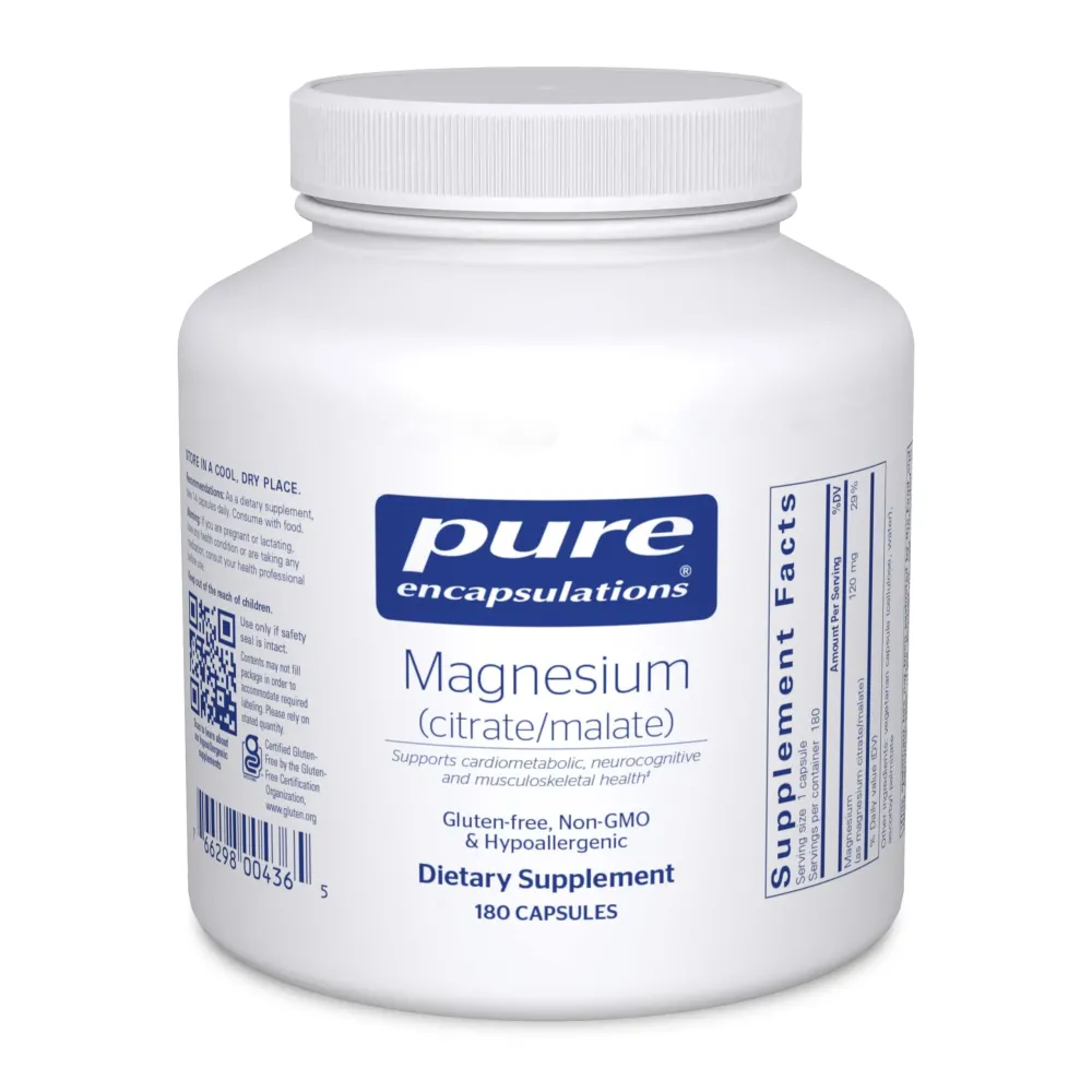 Pure Encapsulations Magnesium (Citrate/Malate) - Magnesium Supplement to Support Nutrient Utilization, Energy, Bones & Heart Health* - with Magnesium Citrate & Malate - 180 Capsules Pure Encapsulations Magnesium (Citrate/Malate) - Magnesium Supplement to Support Nutrient Utilization, Energy, Bones & Heart Health* - with Magnesium Citrate & Malate - 180 Capsules