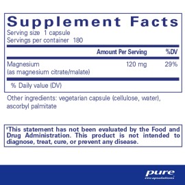 Pure Encapsulations Magnesium (Citrate/Malate) - Magnesium Supplement to Support Nutrient Utilization, Energy, Bones & Heart Health* - with Magnesium Citrate & Malate - 180 Capsules Pure Encapsulations Magnesium (Citrate/Malate) - Magnesium Supplement to Support Nutrient Utilization, Energy, Bones & Heart Health* - with Magnesium Citrate & Malate - 180 Capsules