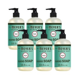 MRS. MEYER\'S CLEAN DAY Liquid Hand Soap, Cruelty Free and Biodegradable Hand Wash Made with Essential Oils, Basil Scent, 12.5 oz - Pack of 6