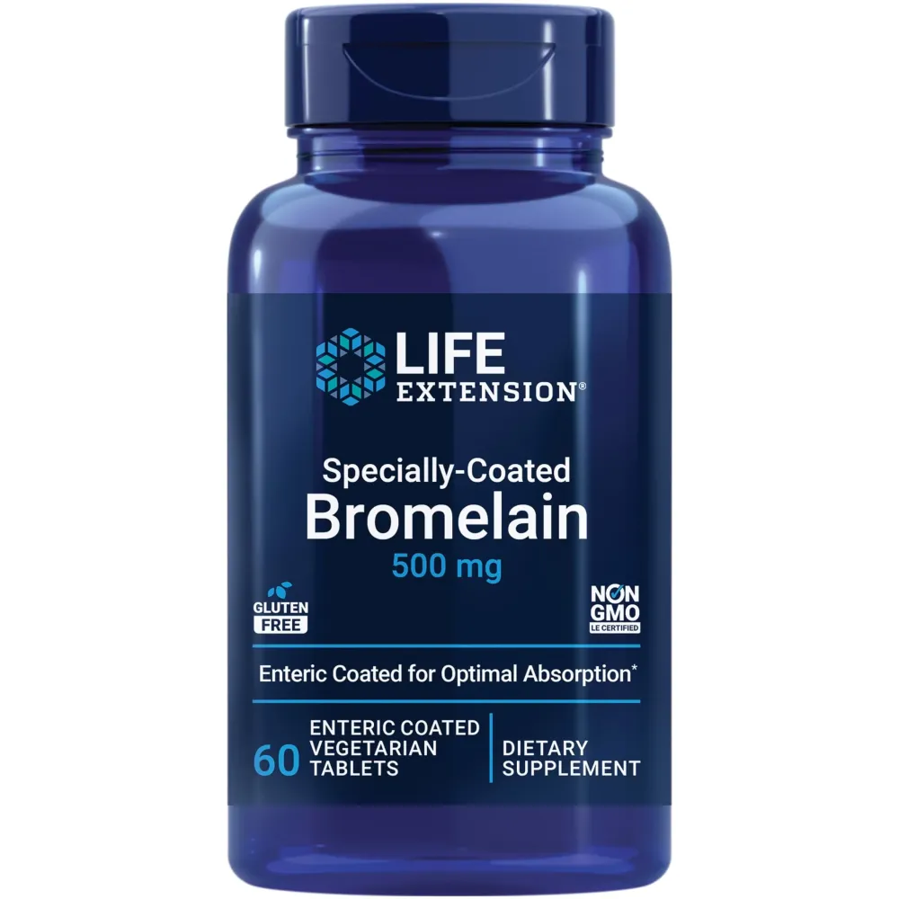 Life Extension Specially-Coated Bromelain, Pineapple Extract, Joint Health, Joint Comfort, Vegetarian, Gluten-Free, Non-GMO, 500 mg, 60 enteric-Coated Tablets Life Extension Specially-Coated Bromelain, Pineapple Extract, Joint Health, Joint Comfort, Vegetarian, Gluten-Free, Non-GMO, 500 mg, 60 enteric-Coated Tablets