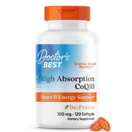 Doctor\'s Best High Absorption CoQ10 with BioPerine, Gluten Free, Naturally Fermented, Heart Health, Energy Production, 100 mg, 120 Count